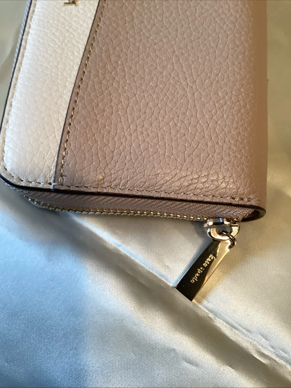 kate spade Two-Tone Pebbled Leather Zip Wallet in Taupe & Cream